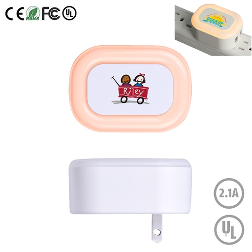 [1384083_PWB6980] Candy LED Night Light Dual USB Port Wall Charger - UL Listed. PWB6980